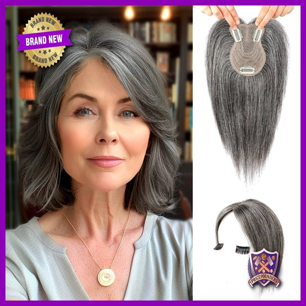 Human Hair Topper Clip-In 10 Inch 360 Coverage Thinning Hair Natural Bangs